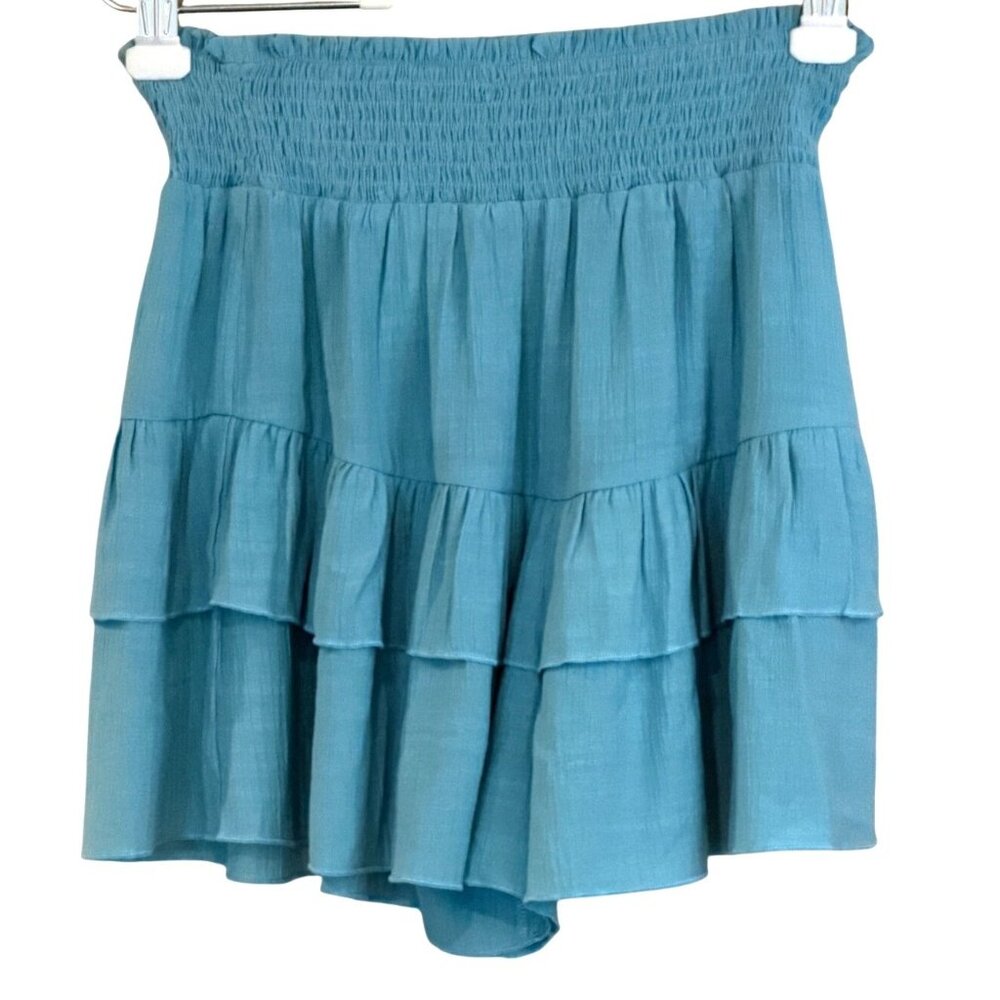 Halara High Waisted Blue Ruffle Skirt/Shorts Smocked Waist Tiered Hem Size S NWT - Picture 4 of 6